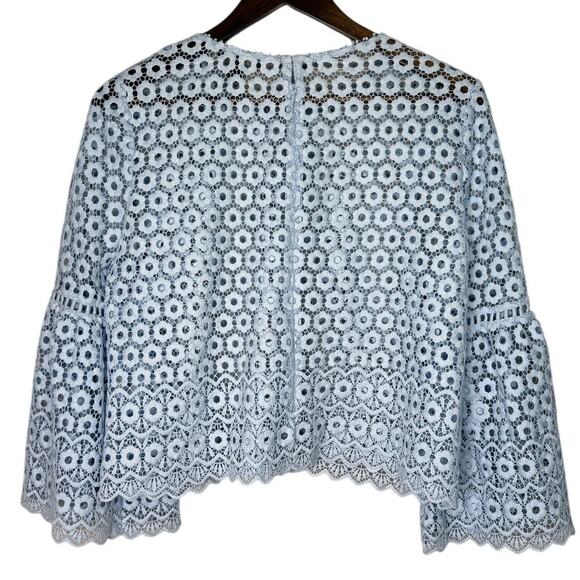 J. Crew Daisy Eyelet Bell Sleeve Blouse Jewel Neck Back Zip Up 10 Baby Blue - Picture 5 of 15